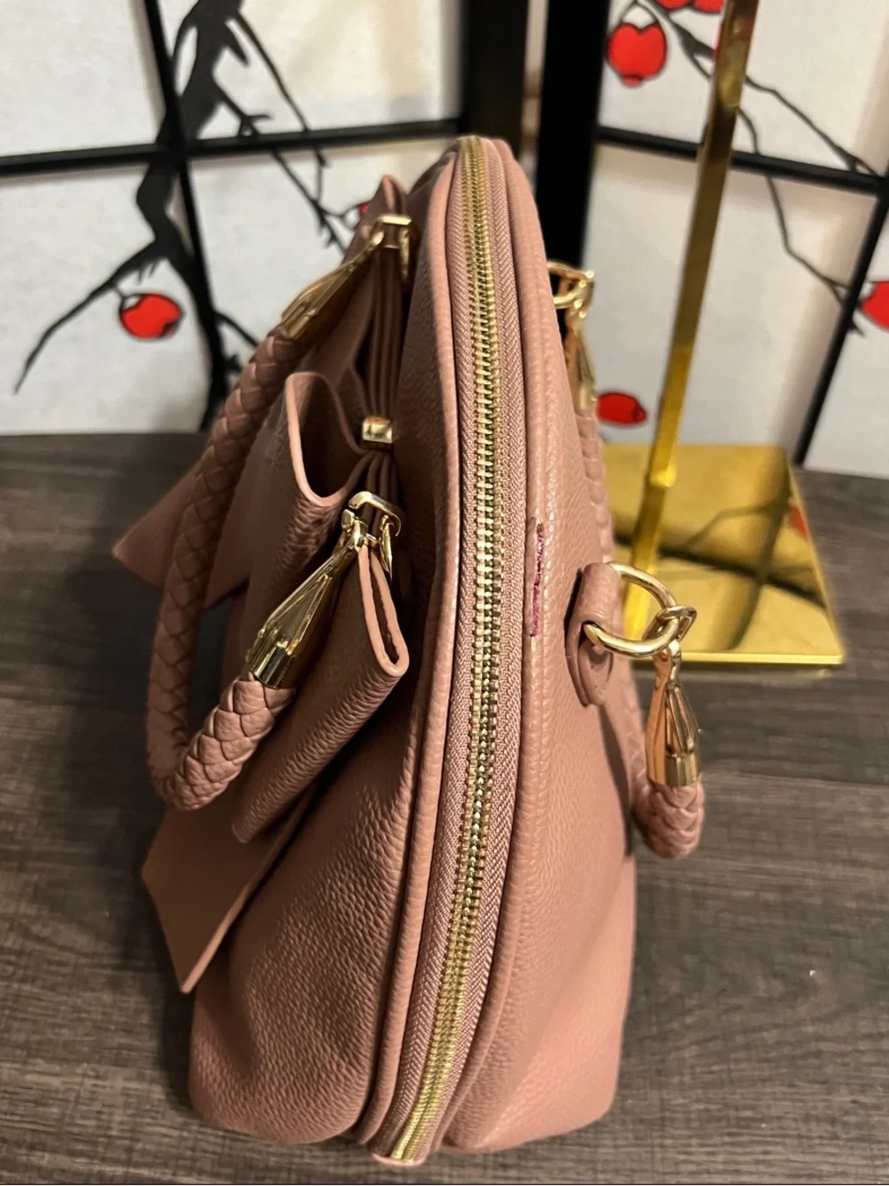 Crossi Blush Bow-Front Braided-Handle Satchel